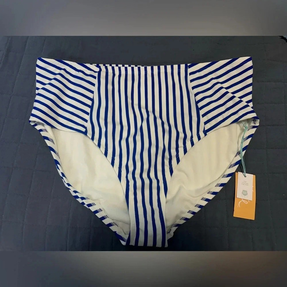 Blue & White Stripe high waist high swim Bottoms Plus Size NWT 20/22 #1176 - Picture 1 of 6